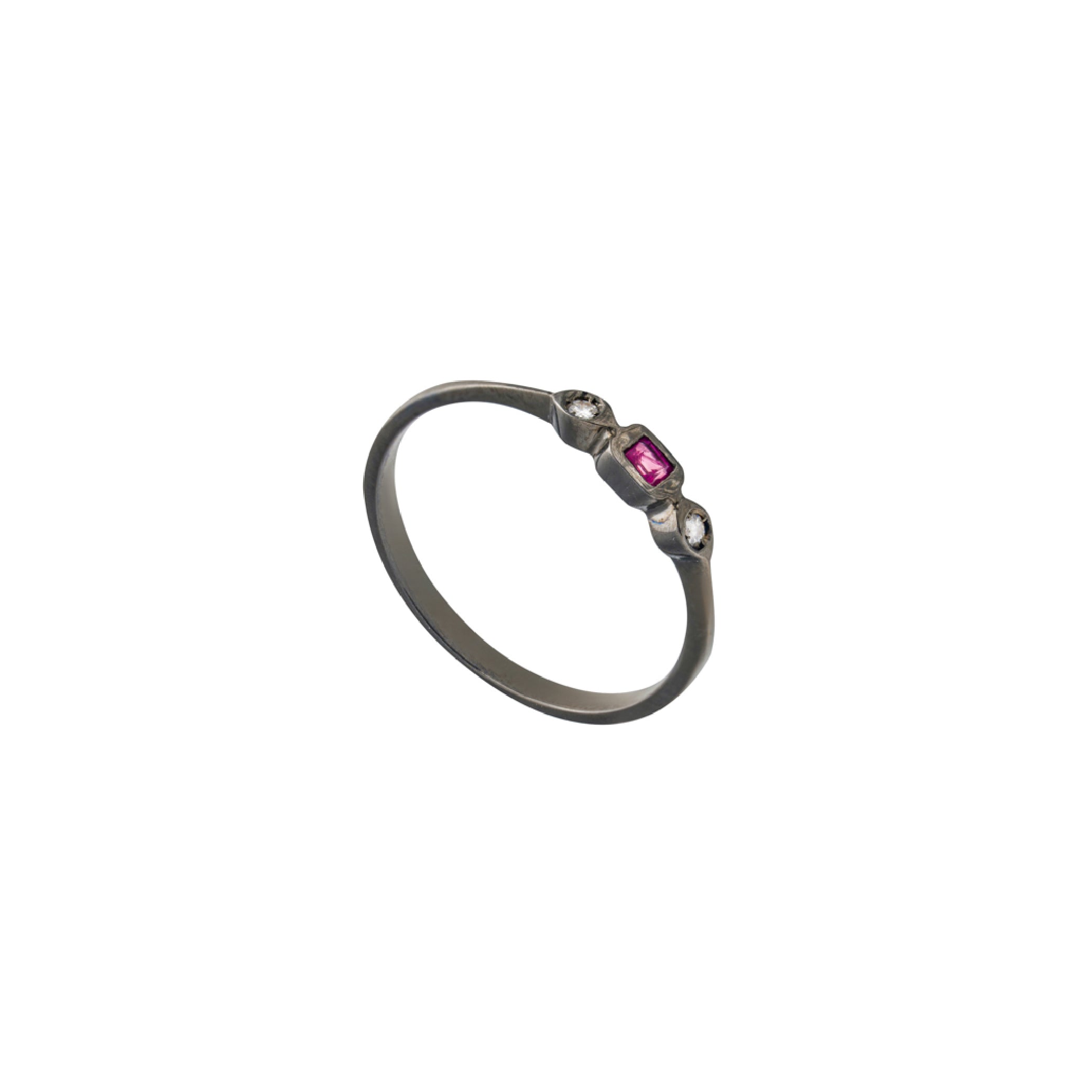 Anel Ouro Negro com Diamantes e Rubi