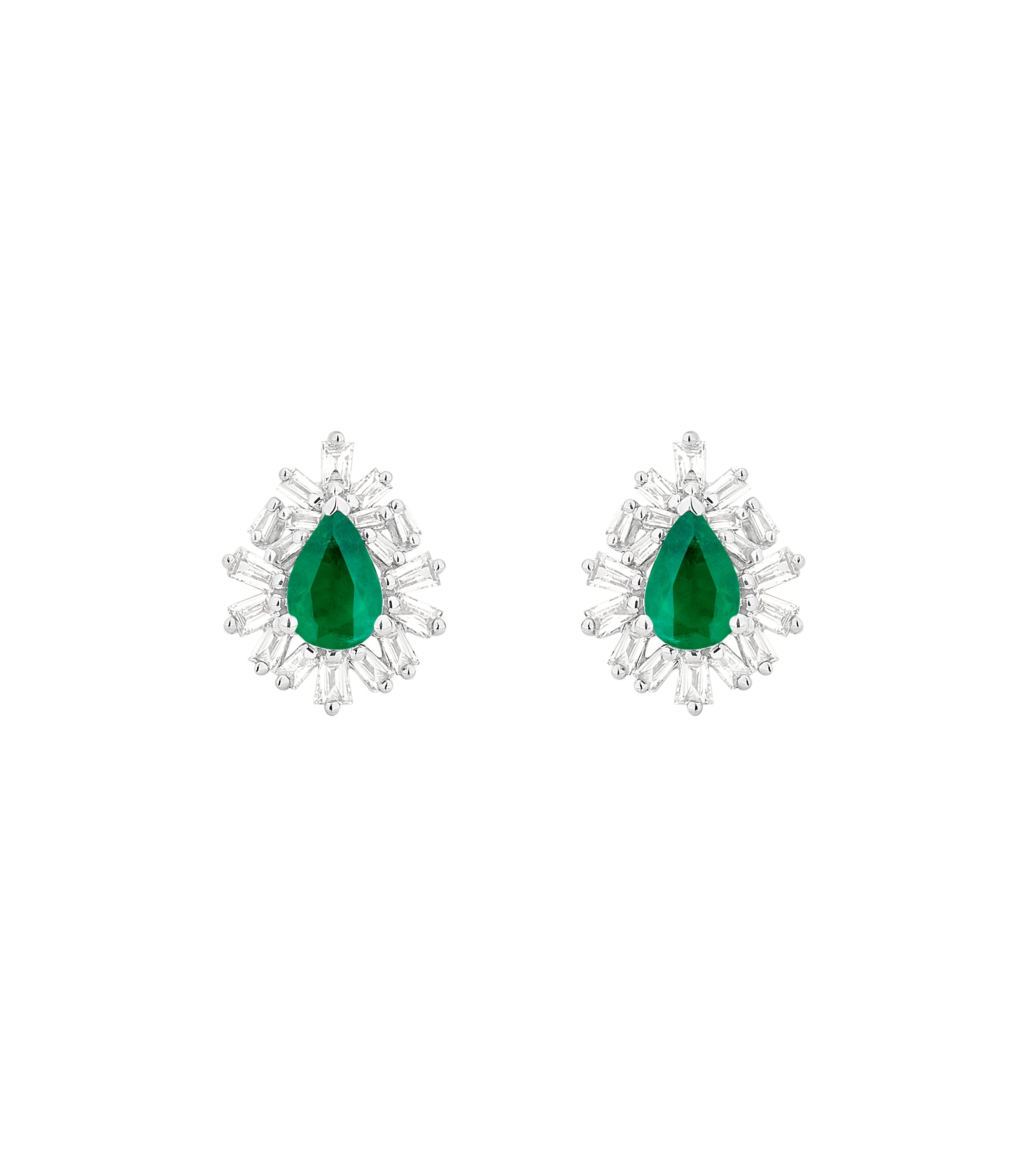 Brinco Gota Esmeralda com Baguete de Diamantes